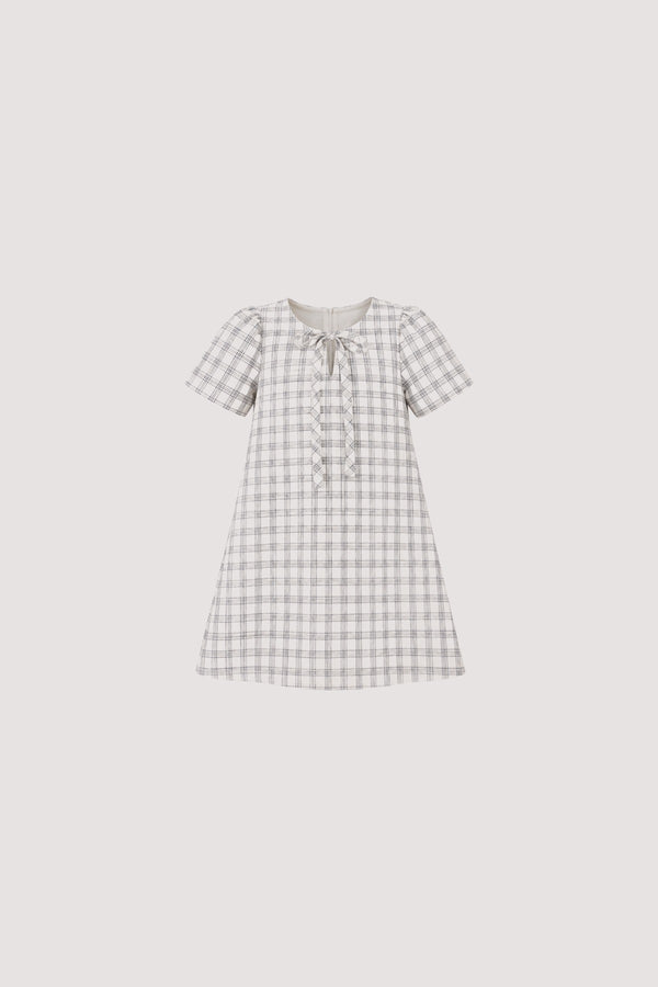 Frida Dress (Mini) in Black Check, front view, SÁRO