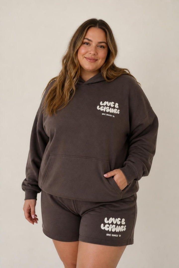 Size 3XL model wearing Love &amp; Leisure Adults Hoodie - Moondust