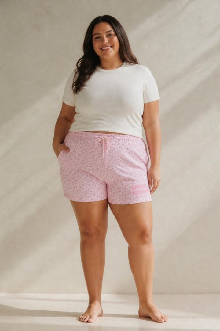 Size 3XL model wearing Love &amp; Leisure Adults Lounge Shorts - Floral Fantasy