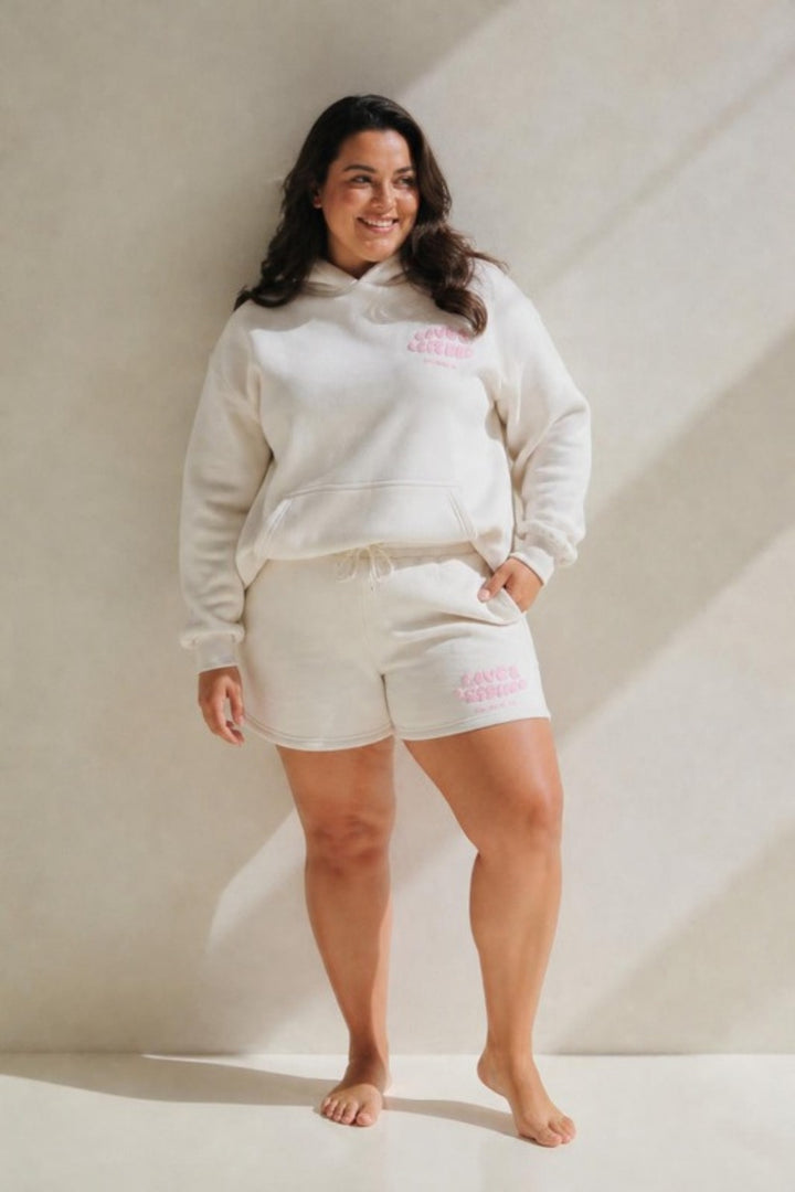 Size 3XL model wearing Love &amp; Leisure Adults Lounge Shorts - Astro Candy