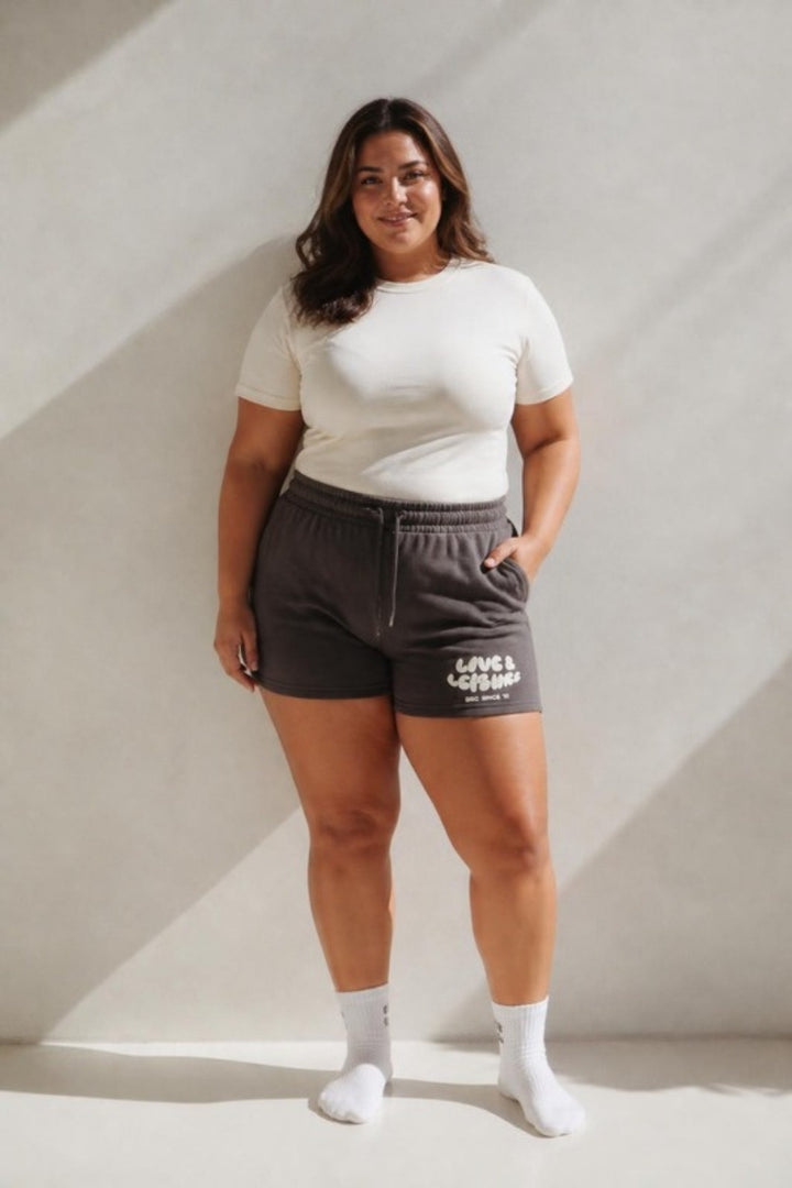 Size 3XL model wearing Love &amp; Leisure Adults Lounge Shorts - Moondust