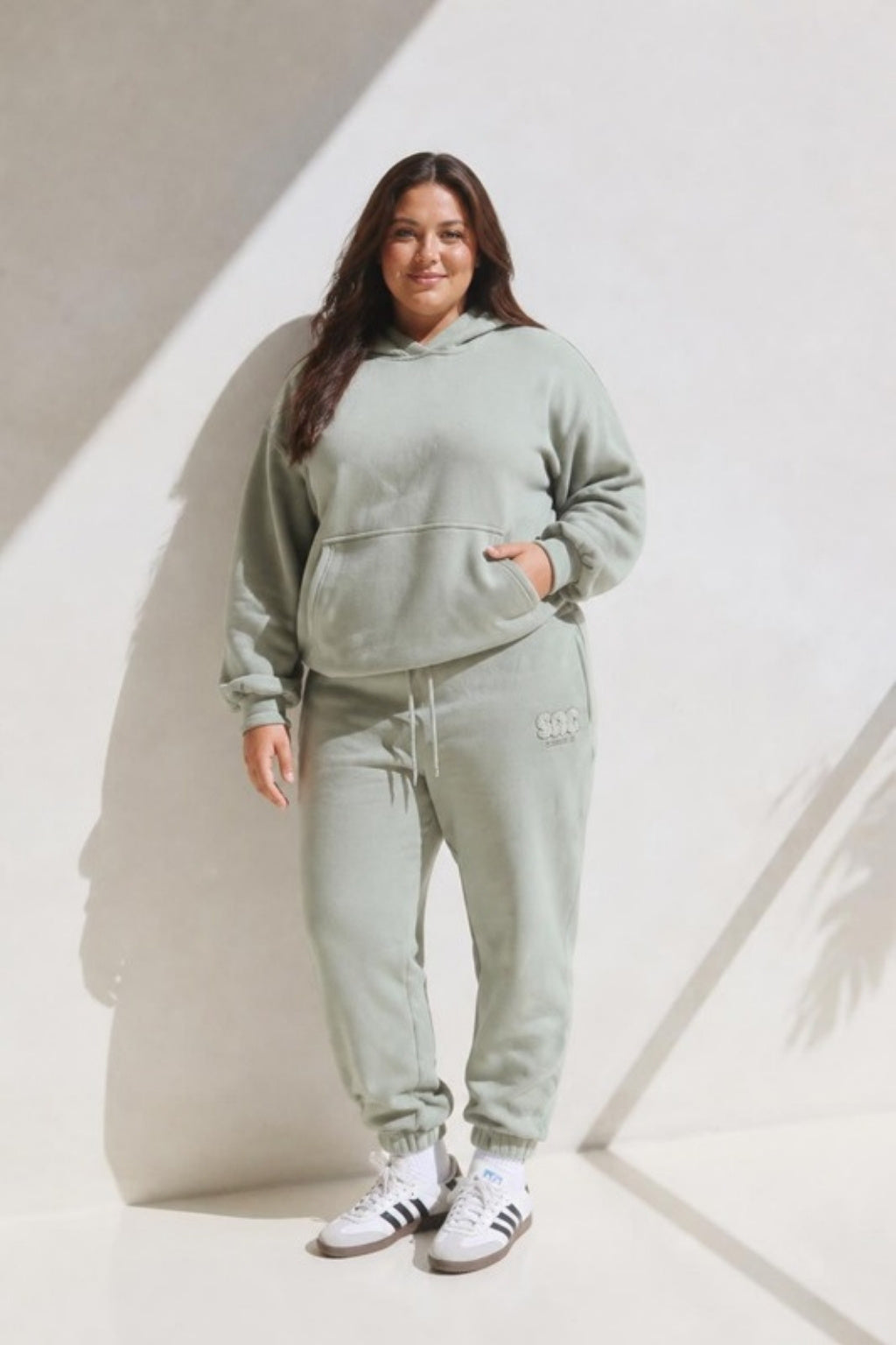 Size 3XL model wearing Cosy Club 2.0 Adults Sweatpants - Sage