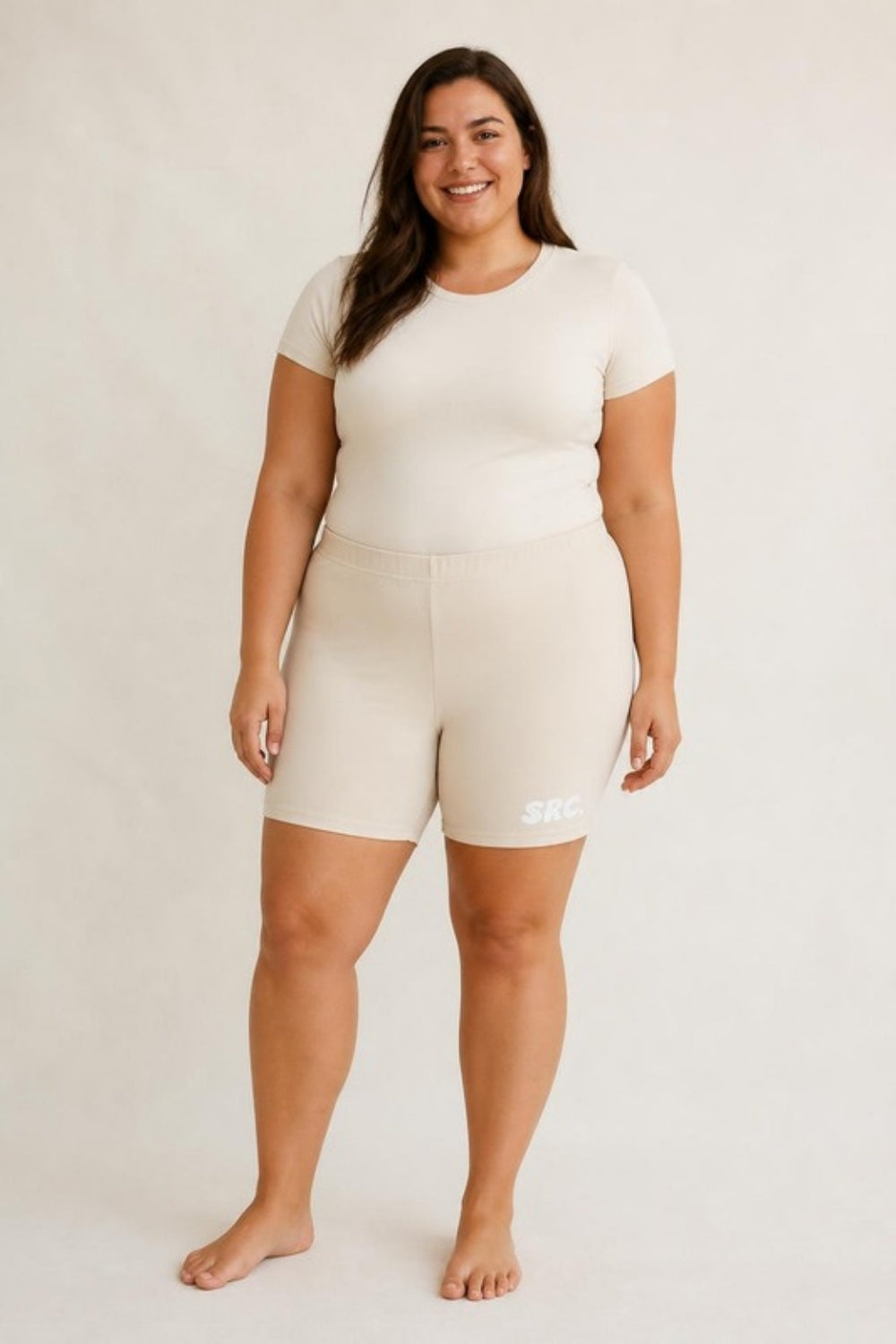 Size 2XL model wearing Summer Club Adults Bike Shorts - Beige