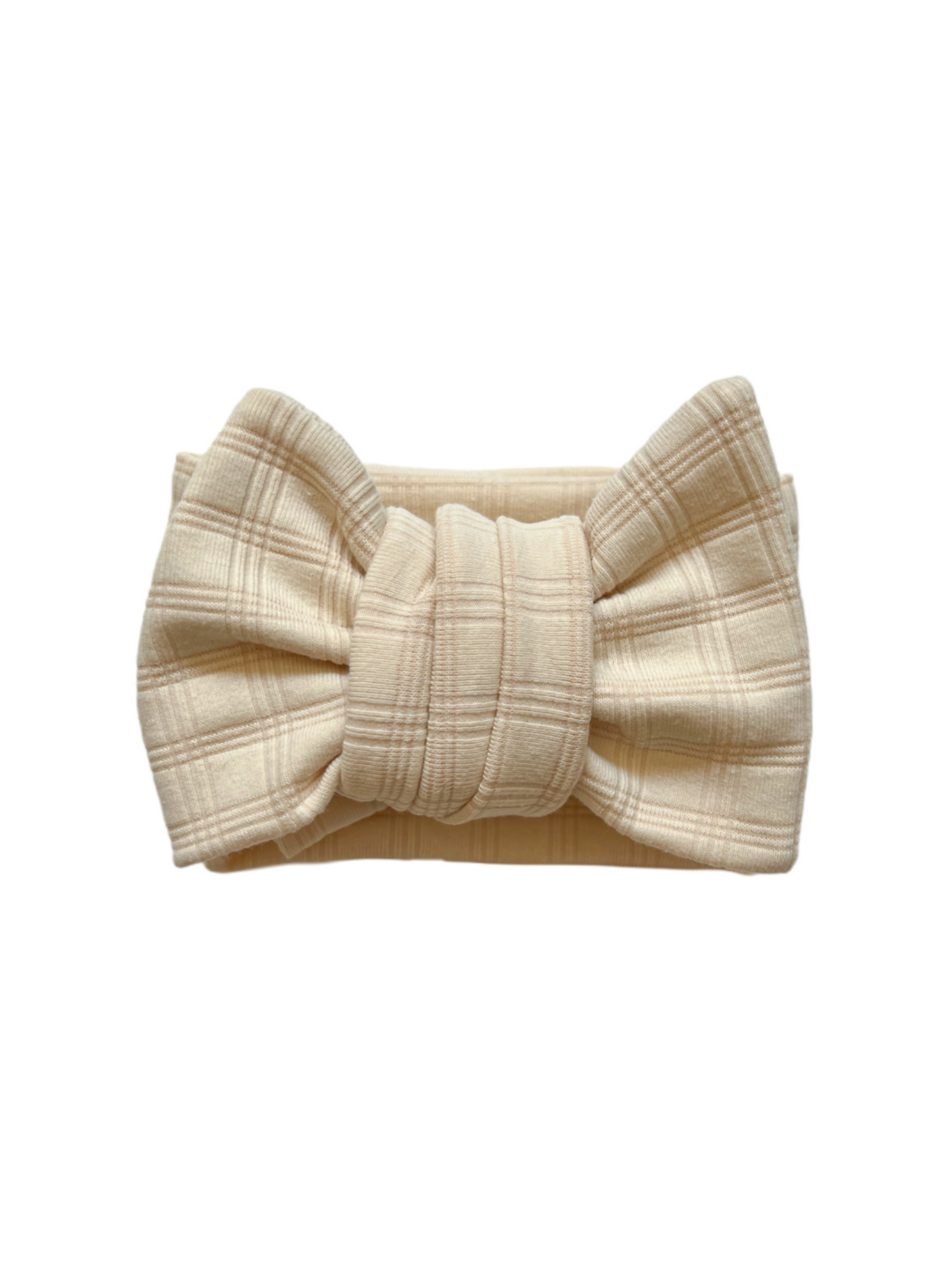 Oversized Checkered Knit Bow - Cream