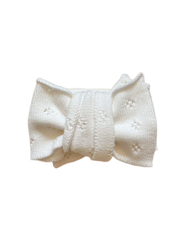 Pointelle Knitted Oversized Bow - White