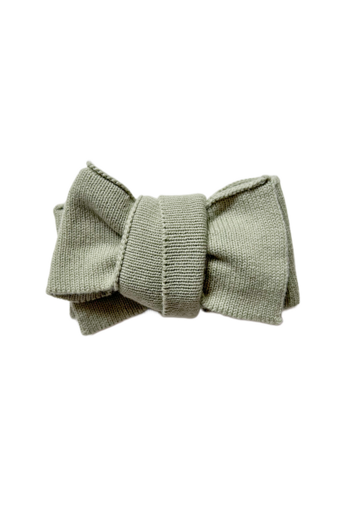 Knitted Oversized Bow in Sage, product shot on a white background