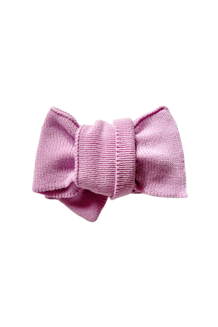 Knitted Oversized Bow in Lilac, product shot on a white background