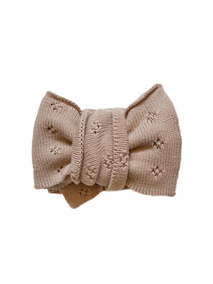 Pointelle Knitted Oversized Bow - Fawn