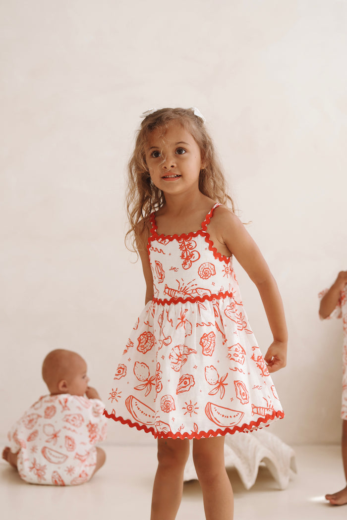 Solenne Linen Dress in Coastline print by Skylaroseco