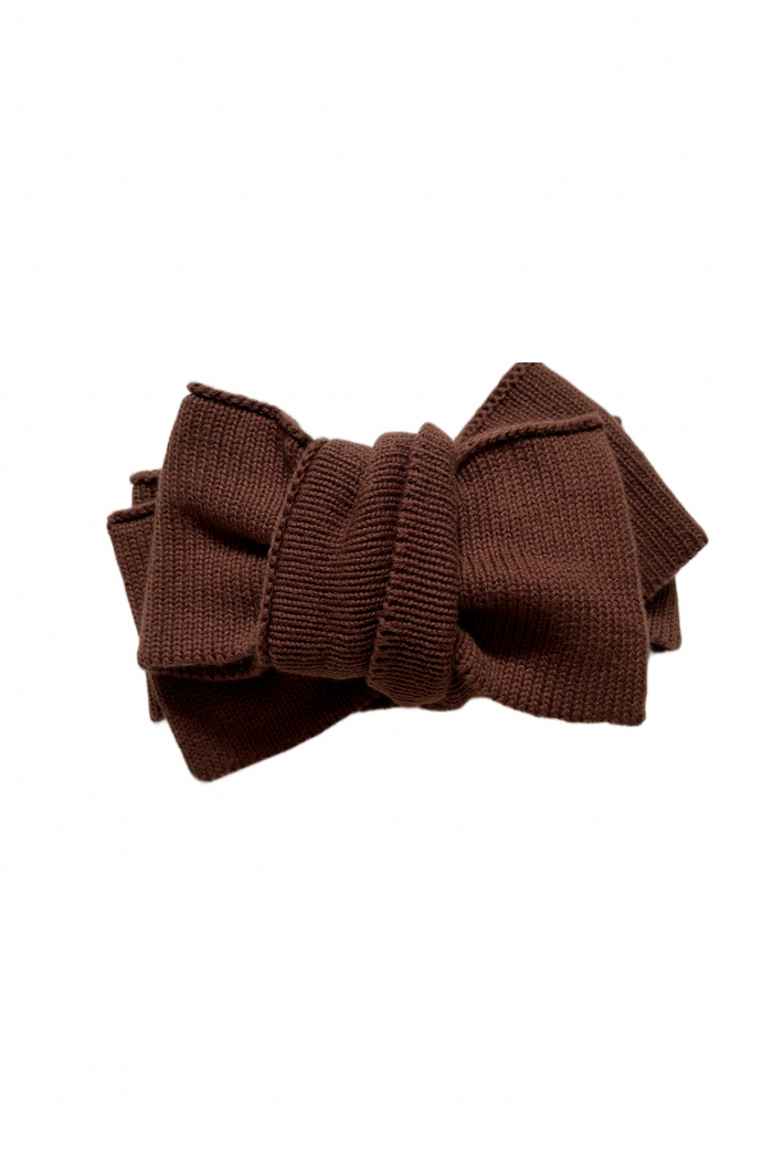 Knitted Oversized Bow in Chocolate, product shot on a white background