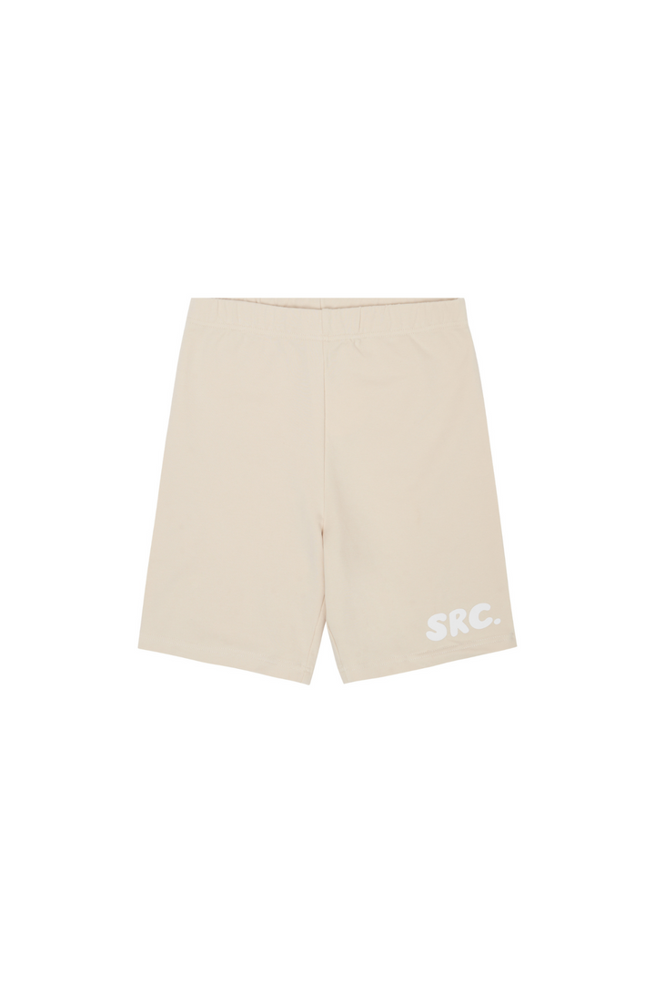 Summer Club Adults Bike Shorts in Beige, product shot on a white background, showing the logo