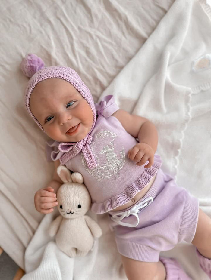 Knitted Pixie Bonnet - Lilac