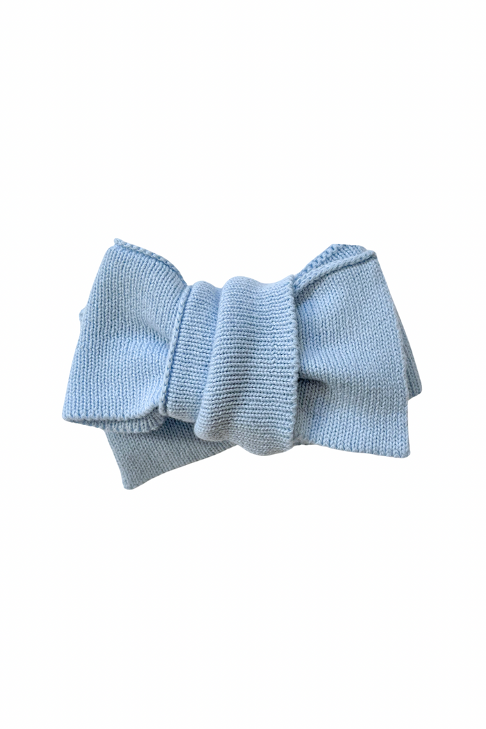 Knitted Oversized Bow in Blue, product shot on a white background