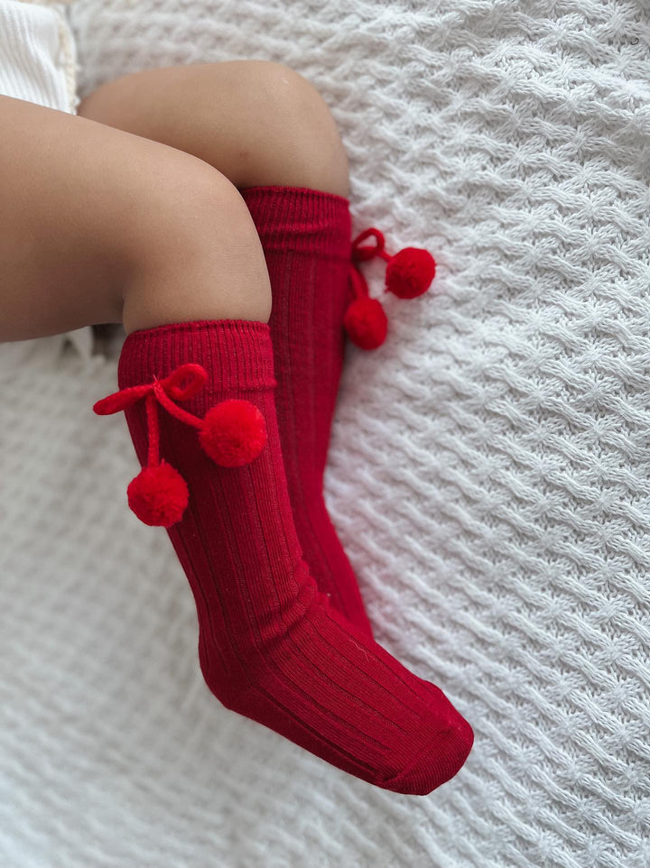 Pom Pom Socks - Red