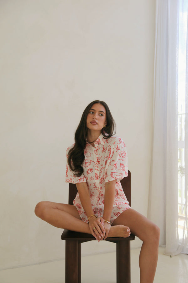 Adults Linen Shirt in Coastline print by Skylaroseco