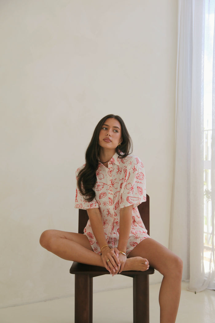 Adults Linen Shirt in Coastline print by Skylaroseco