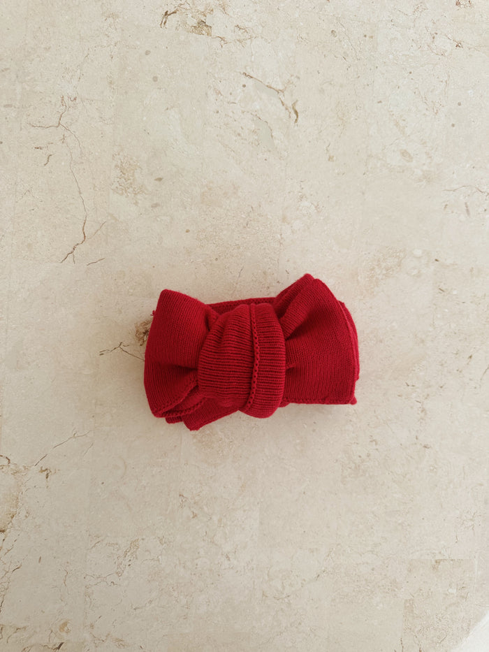 Knitted Oversized Bow in Rouge by Skylaroseco