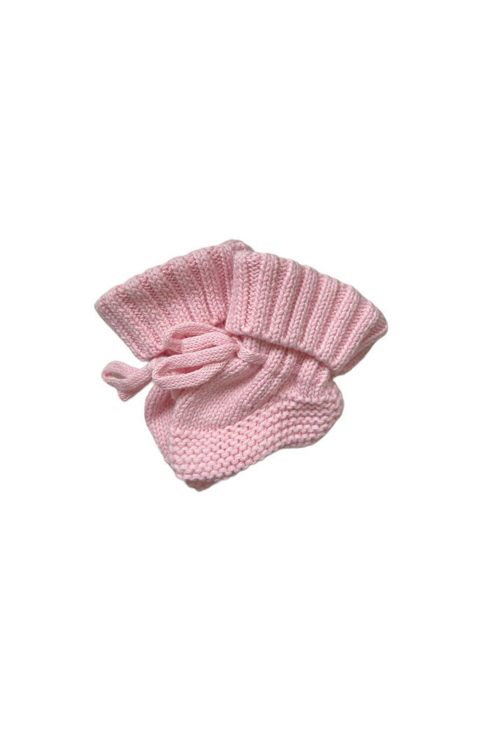Knitted Booties in Baby Pink, product shot on a white background