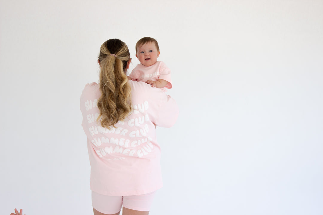 Summer Club Adults Oversized Tee - Baby Pink