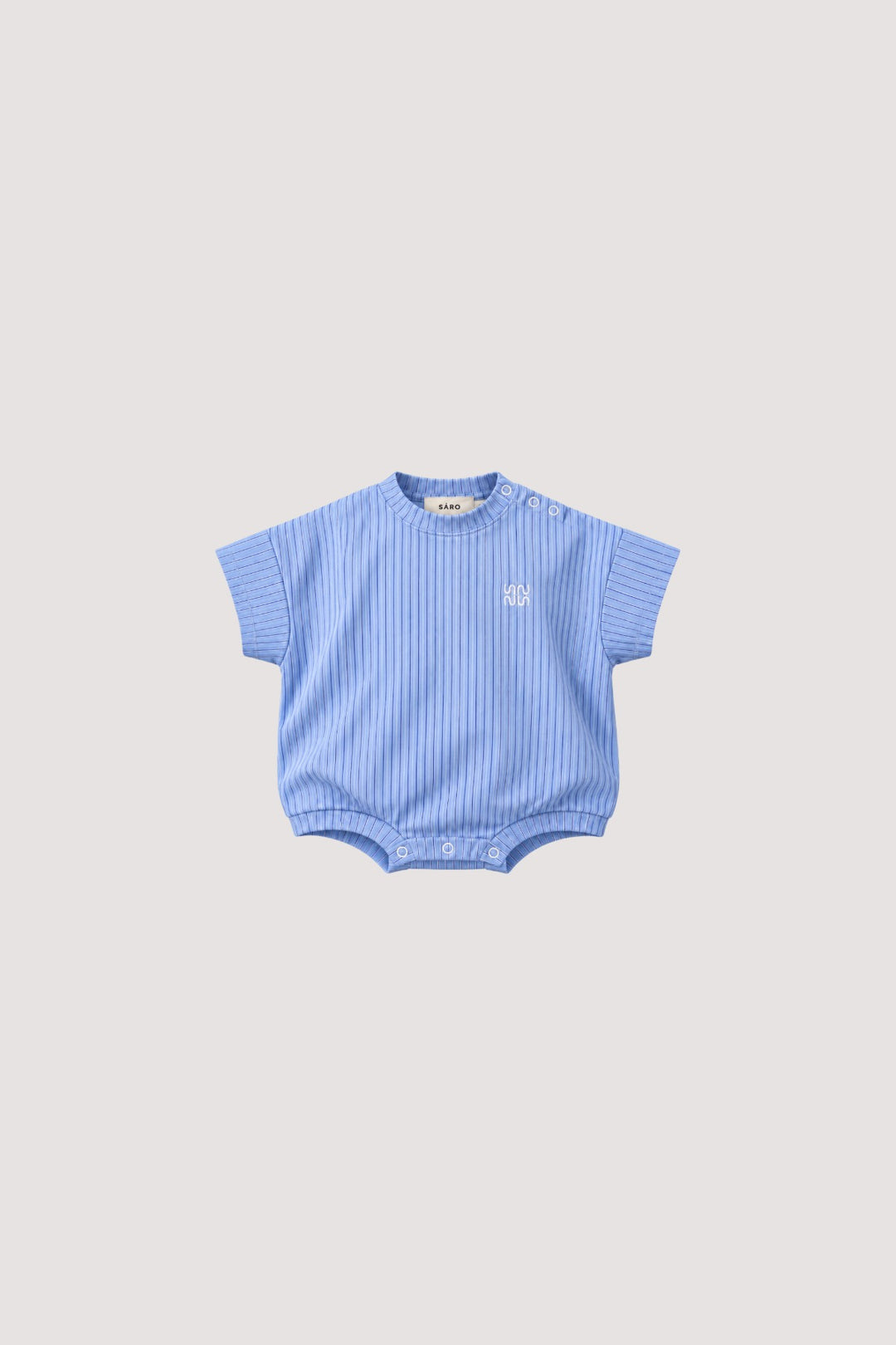 Arlo Oversized Tee Romper in Blue Stripe, front view, SÁRO