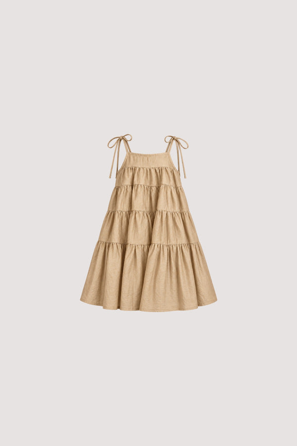 Estelle Dress (Mini) in Golden Tan, front view, SÁRO