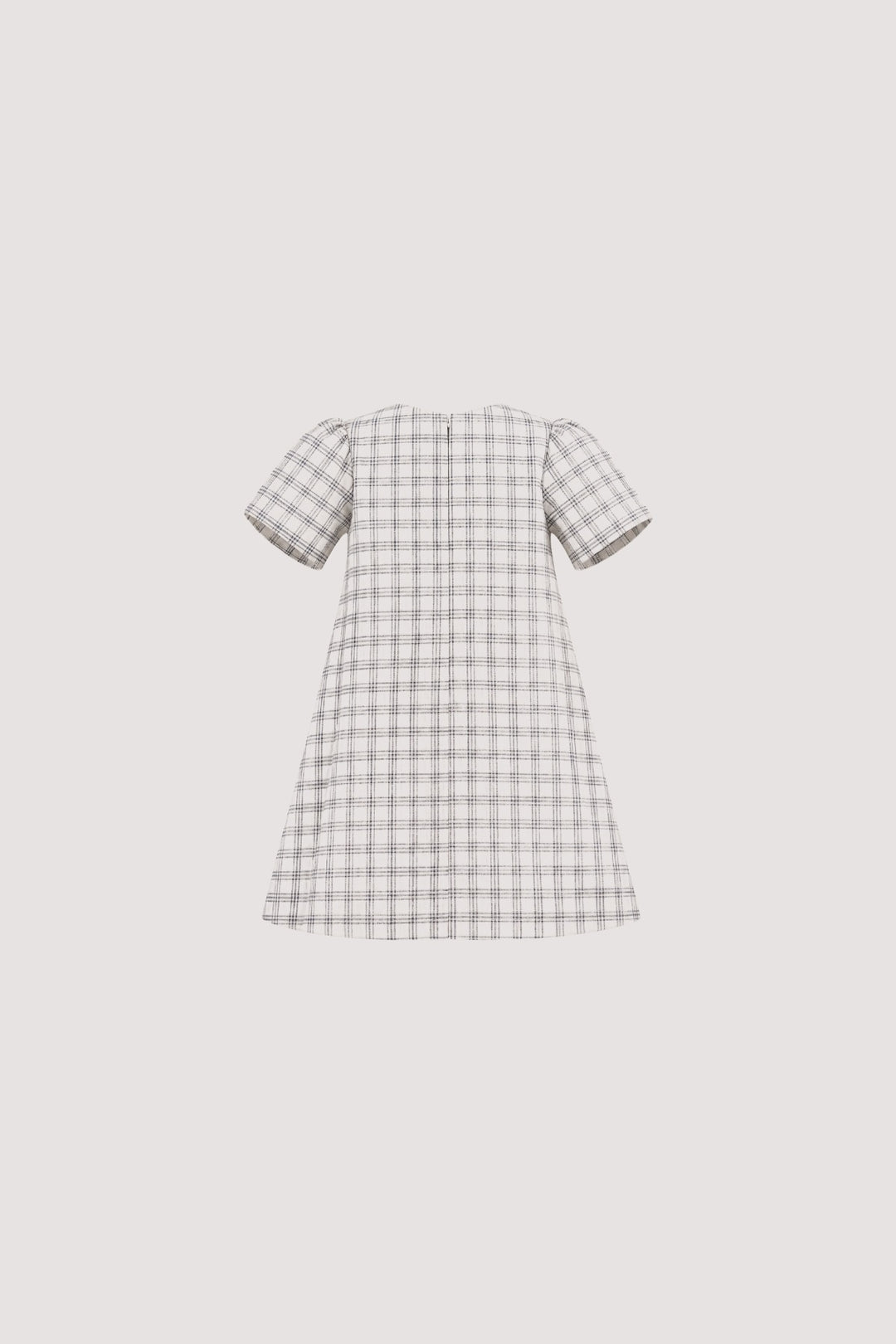 Frida Dress (Mini) in Black Check, back view, SÁRO