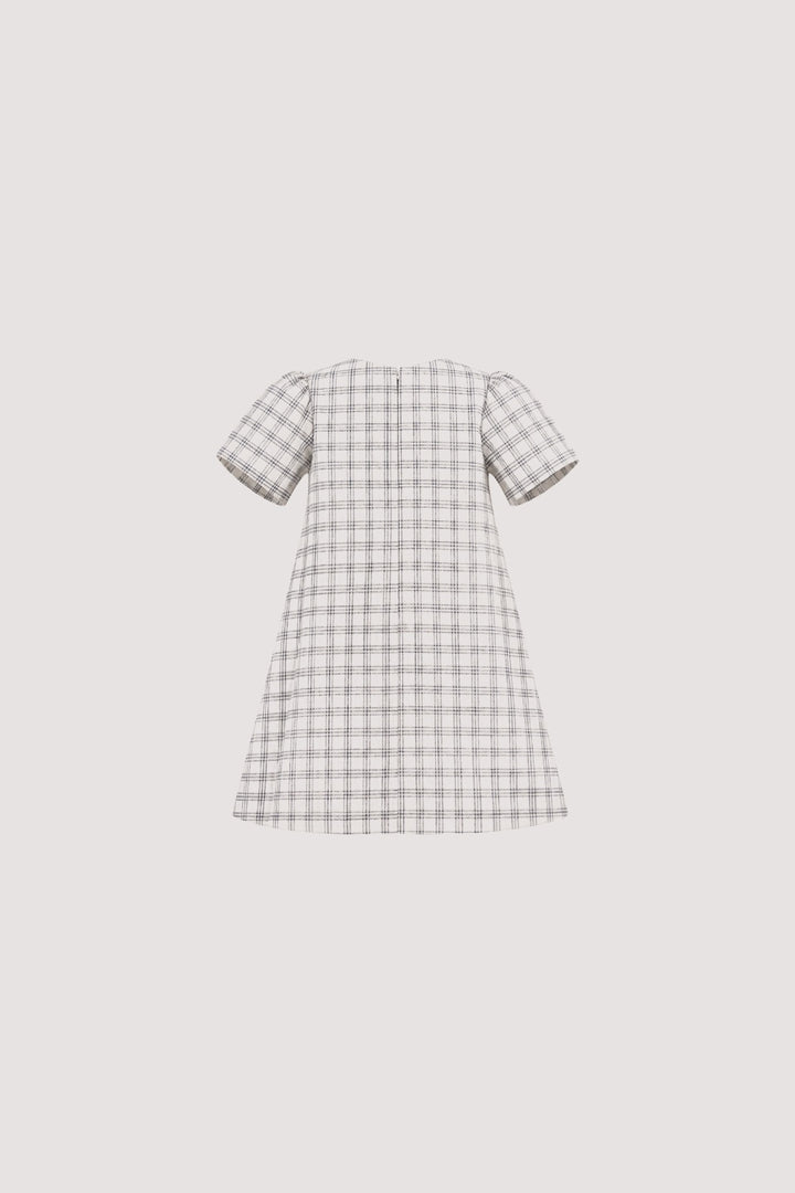 Frida Dress (Mini) in Black Check, back view, SÁRO