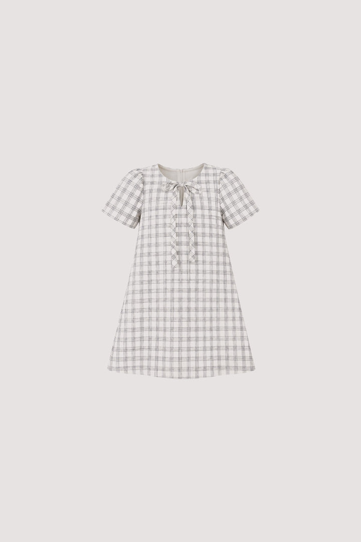 Frida Dress (Mini) in Black Check, front view, SÁRO