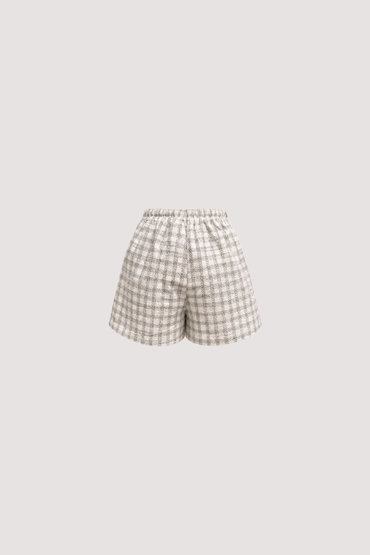 Romy Short in Black Check, back view, SÁRO