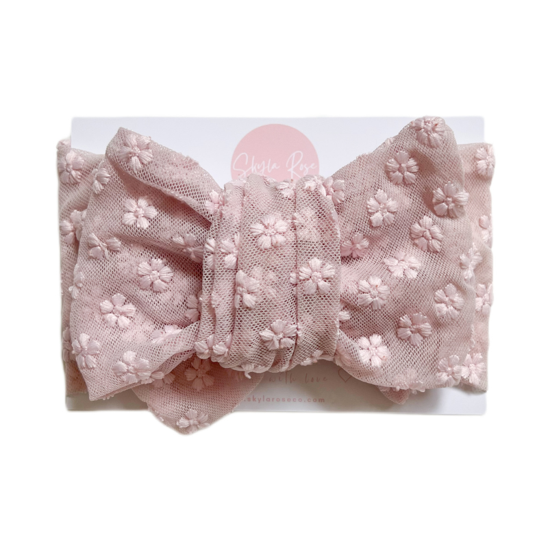 Oversized Daisy Lace Bow - Pink