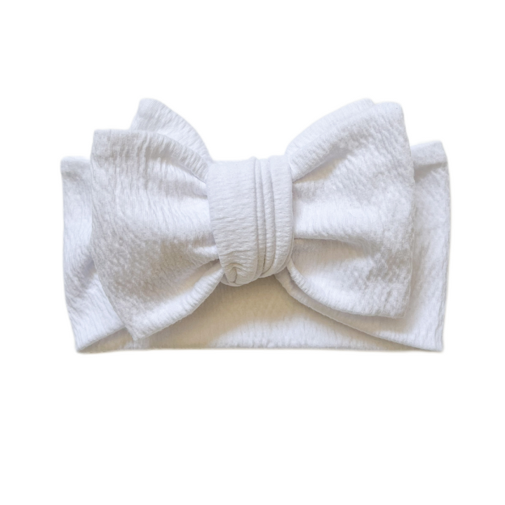 Oversized Crinkle Knit Bow - White