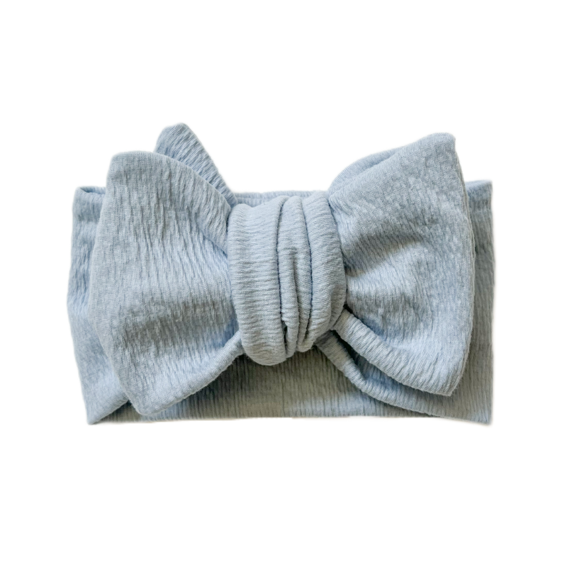 Oversized Crinkle Knit Bow - Sky Blue